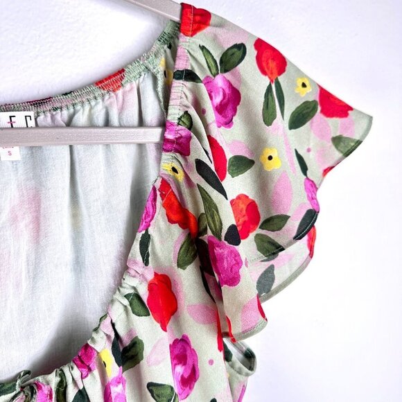 Floral Pullover Easy Breezy Mini Dress Bell Sleeve TCEC, Size S - Picture 5 of 16